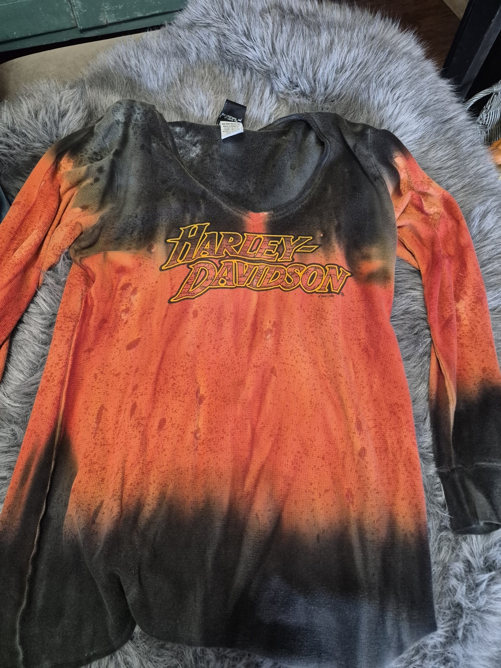 Women's Harley-Davidson Orange and Black Tie-Dye Long Sleeve Top